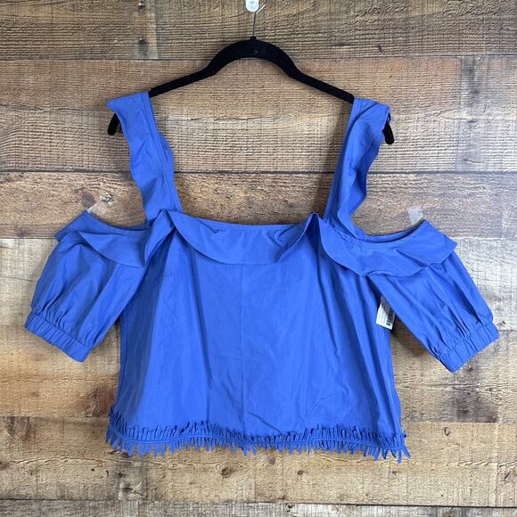 N/Nicholas Cotton Square Neck Cold Shoulder Crop Top Blue Size 4 NWT - Picture 2 of 13